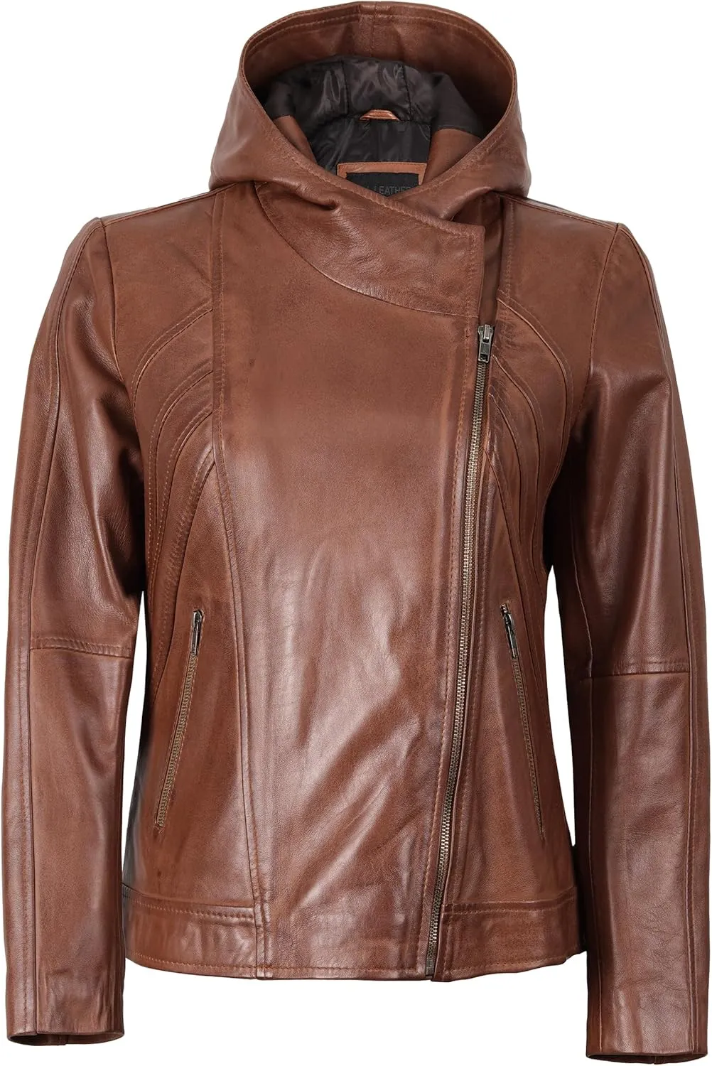Decrum Hooded Leather Jacket Women - Casual Leather Jackets for Women