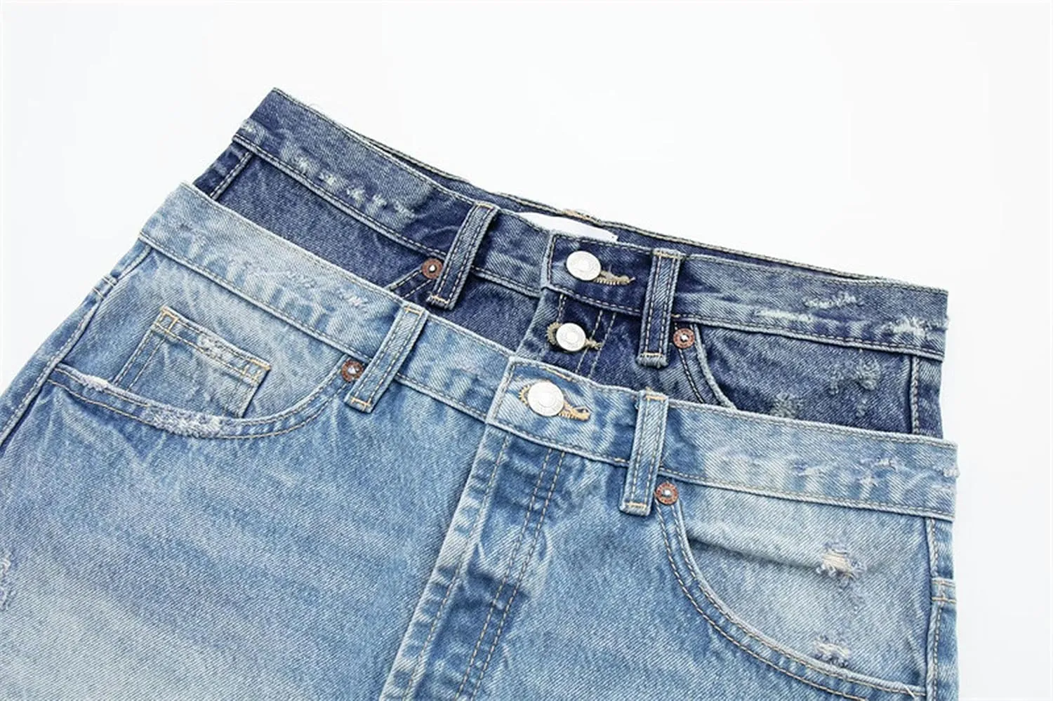 Denim Short Skirt, Elegant Women's Skirt, Summer high-Waisted Splicing Skirt-Denim Blue-S