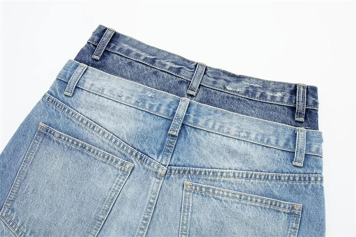 Denim Short Skirt, Elegant Women's Skirt, Summer high-Waisted Splicing Skirt-Denim Blue-S