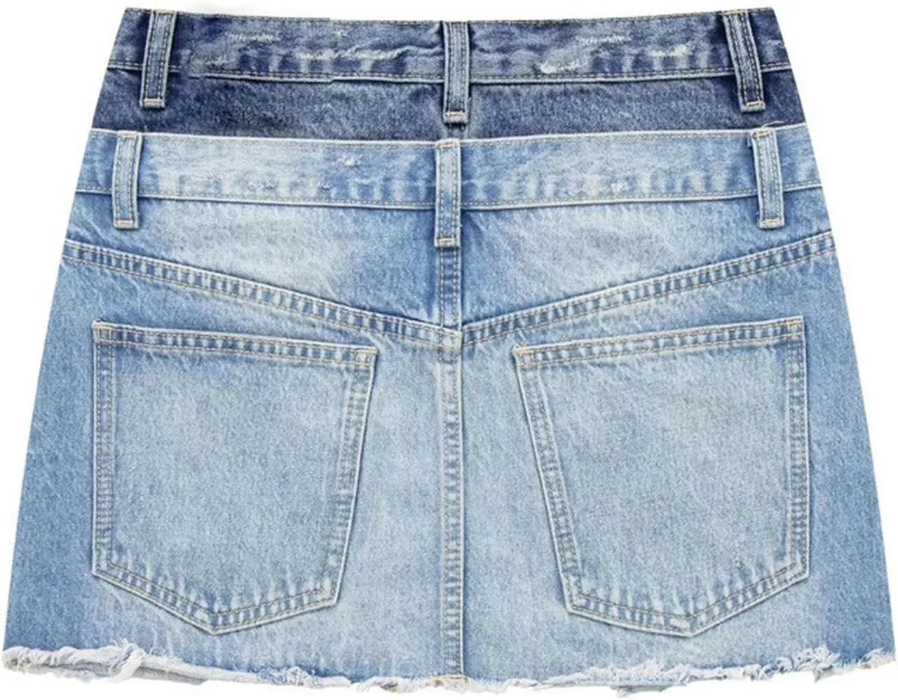 Denim Short Skirt, Elegant Women's Skirt, Summer high-Waisted Splicing Skirt-Denim Blue-S