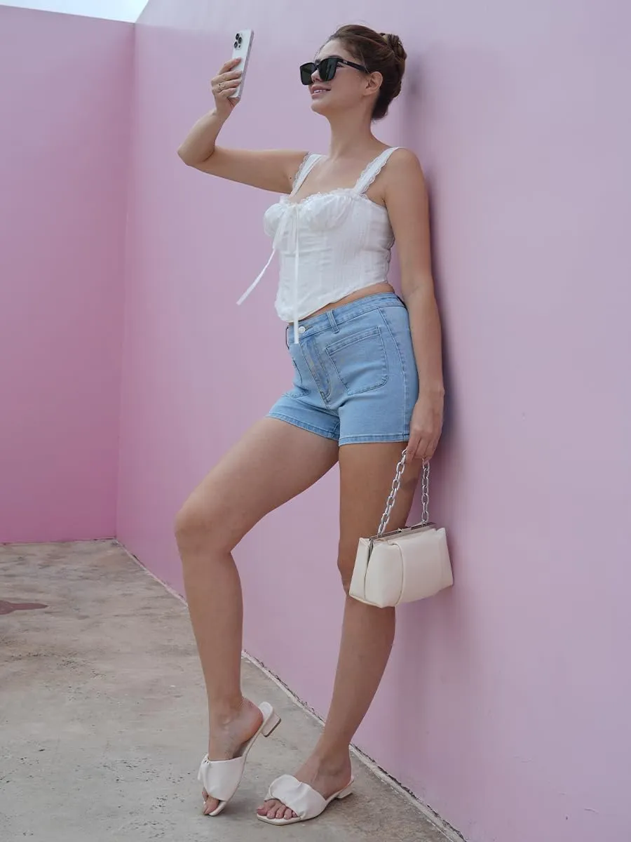 Denim Shorts for Women High Waisted Stretchy Denim Jean Shorts with Pockets