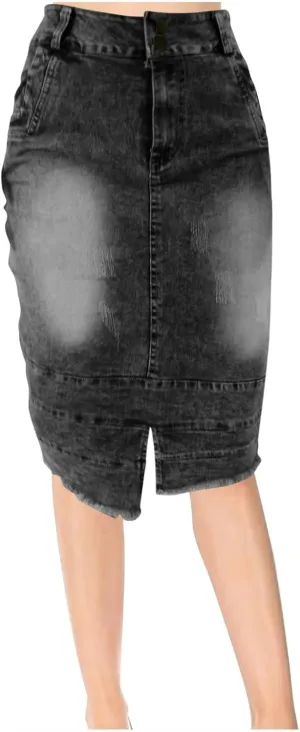 Denim Skirt for Women Casual A-Line Denim Midi Skirts Stretch High Waisted Split Jean Skirt with Pockets Plus Size