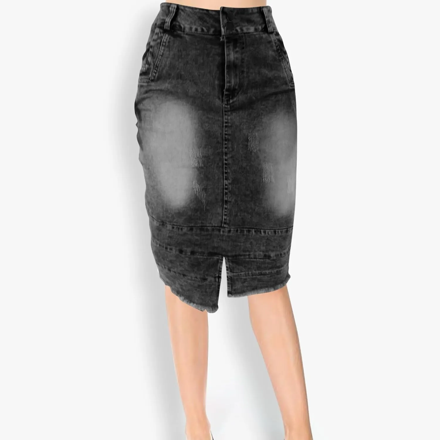 Denim Skirt for Women Casual A-Line Denim Midi Skirts Stretch High Waisted Split Jean Skirt with Pockets Plus Size