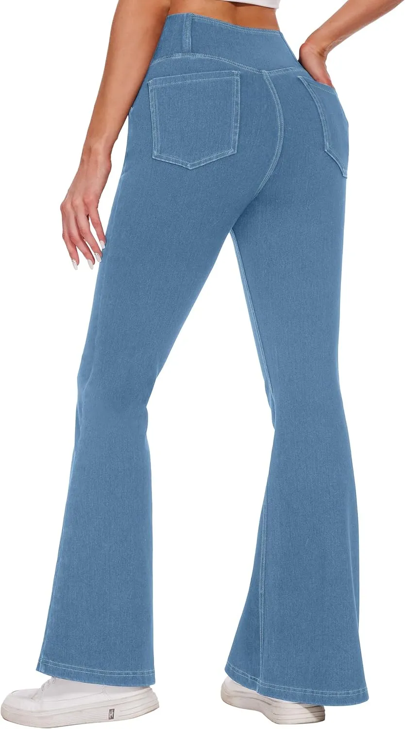Desol Flare Jeans for Women High Cross Waisted Seamed Front Bell Bottom Denim Pants Tummy Control Trouser Jeans with Pockets