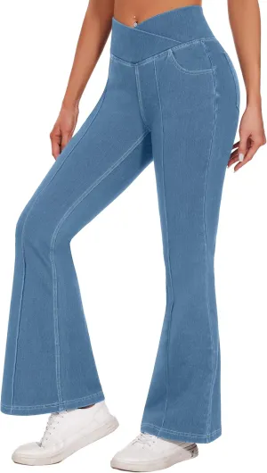 Desol Flare Jeans for Women High Cross Waisted Seamed Front Bell Bottom Denim Pants Tummy Control Trouser Jeans with Pockets