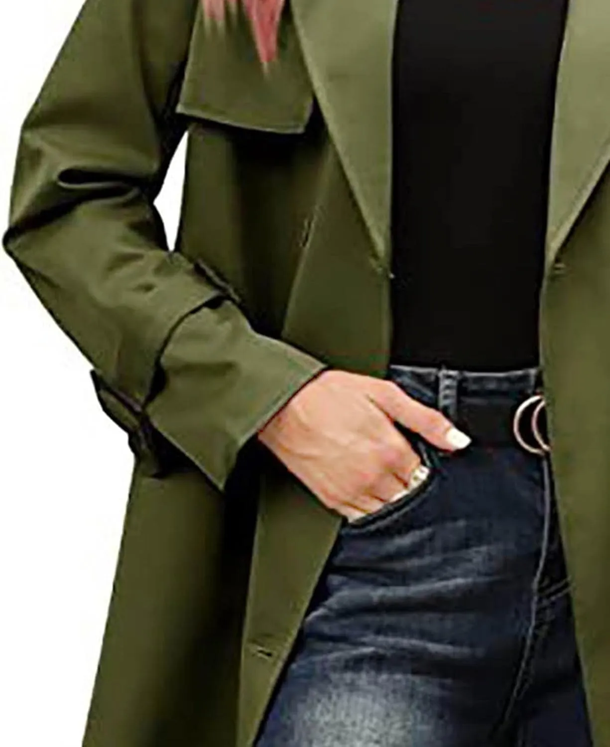 DGHM-JLMY Women's Solid Color Long Trench Coat Double Breasted Lapel Slim Overcoat Lightweight Fashion Windbreaker with Belt