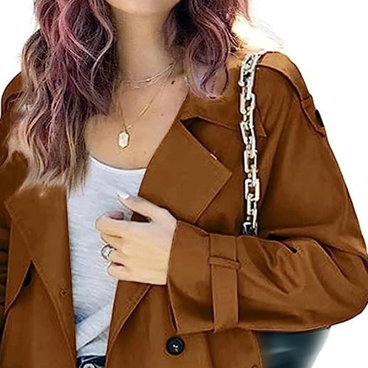 DGHM-JLMY Women's Solid Color Long Trench Coat Double Breasted Lapel Slim Overcoat Lightweight Fashion Windbreaker with Belt