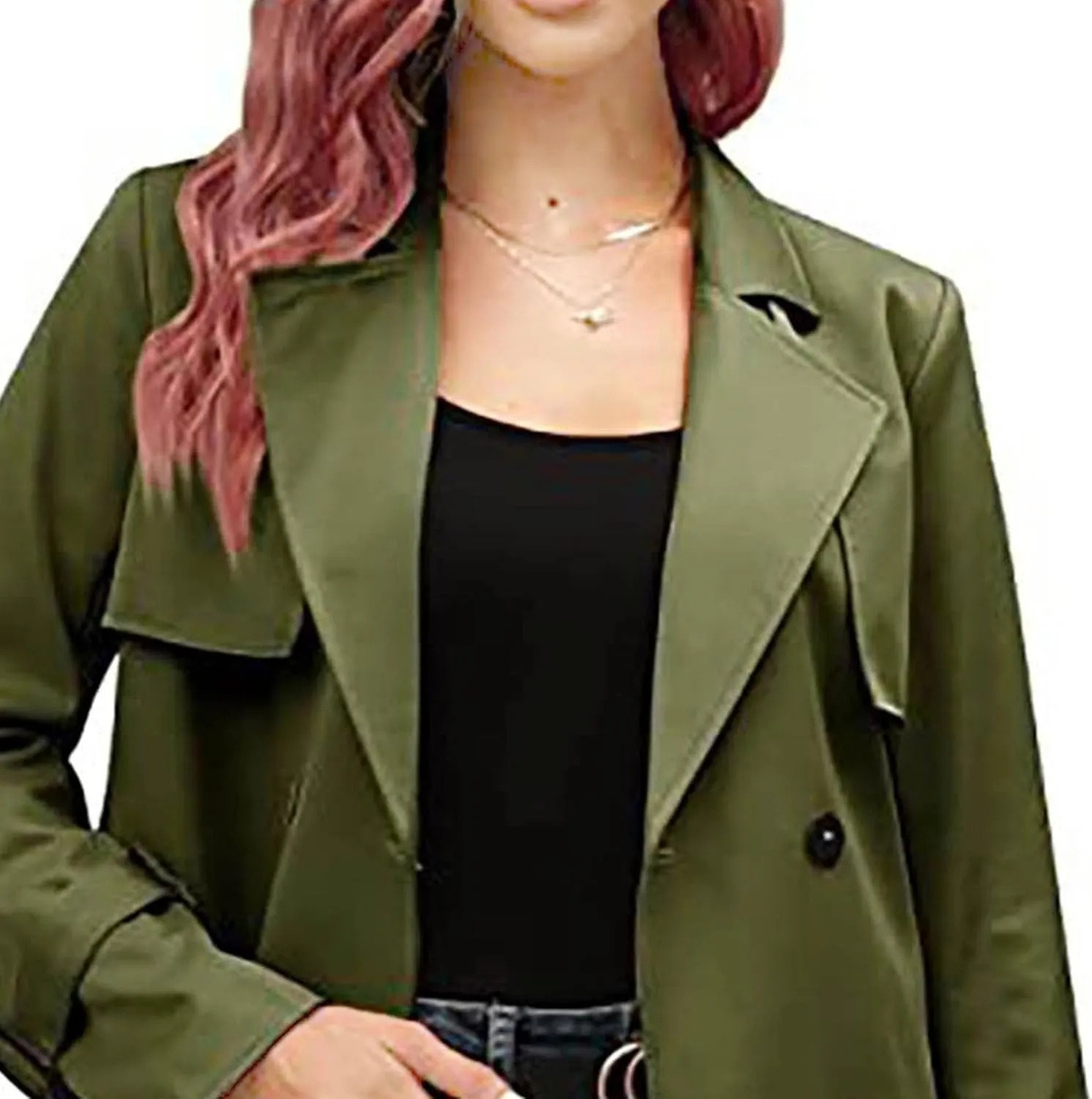 DGHM-JLMY Women's Solid Color Long Trench Coat Double Breasted Lapel Slim Overcoat Lightweight Fashion Windbreaker with Belt