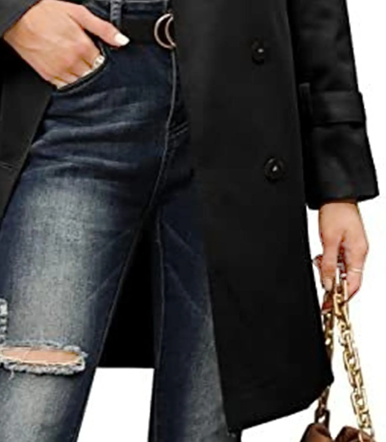 DGHM-JLMY Women's Solid Color Long Trench Coat Double Breasted Lapel Slim Overcoat Lightweight Fashion Windbreaker with Belt
