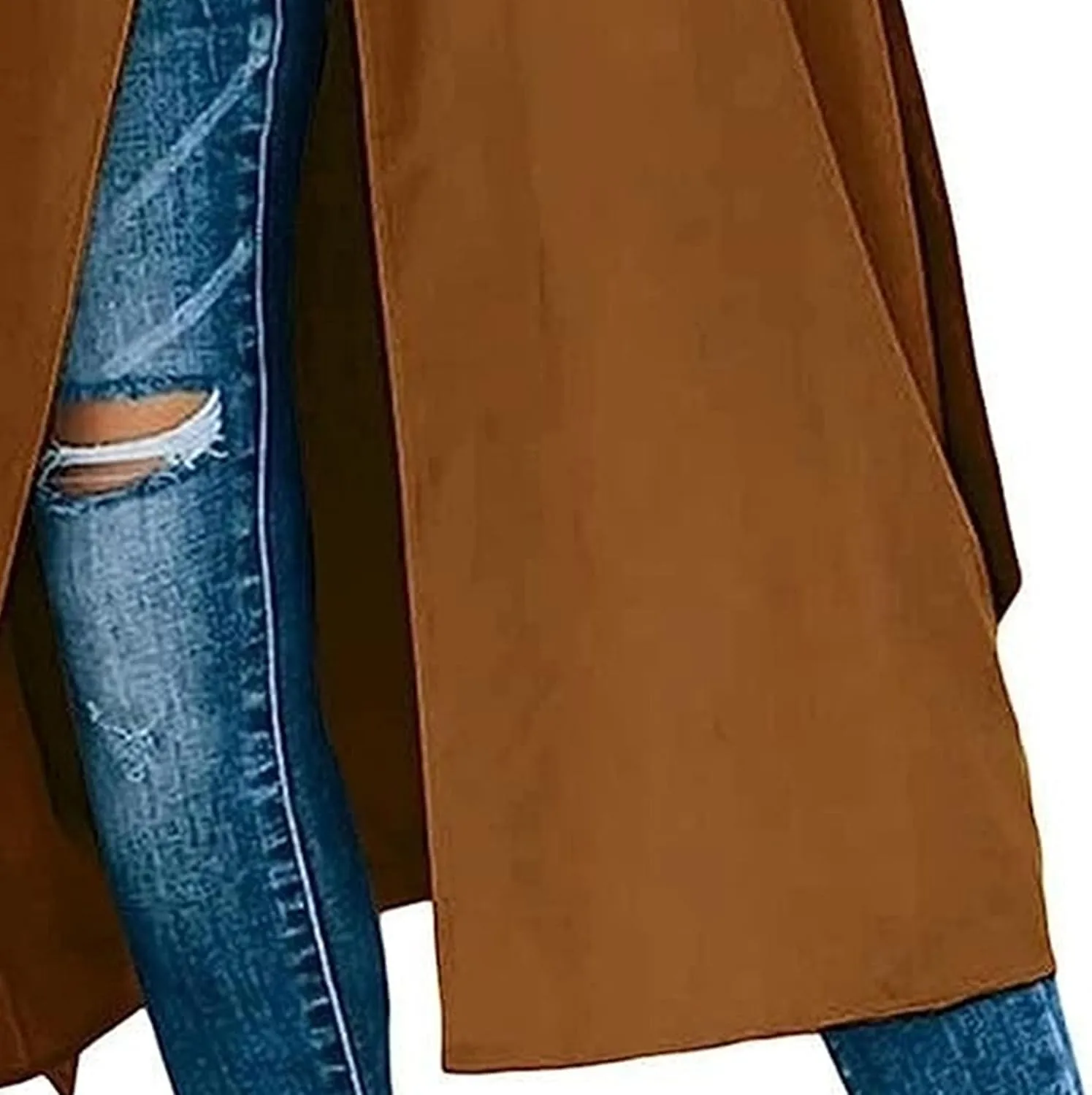 DGHM-JLMY Women's Solid Color Long Trench Coat Double Breasted Lapel Slim Overcoat Lightweight Fashion Windbreaker with Belt