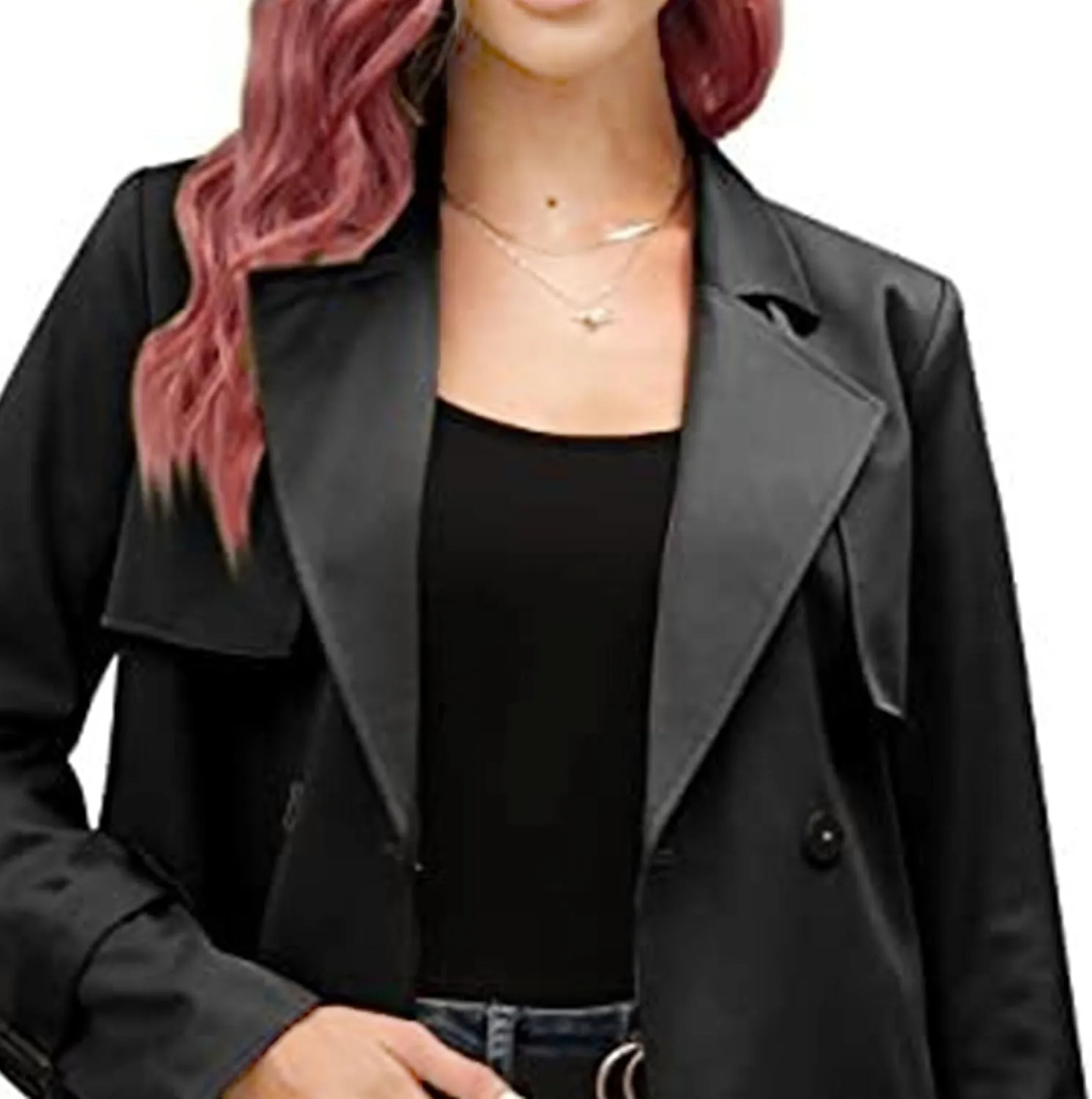 DGHM-JLMY Women's Solid Color Long Trench Coat Double Breasted Lapel Slim Overcoat Lightweight Fashion Windbreaker with Belt