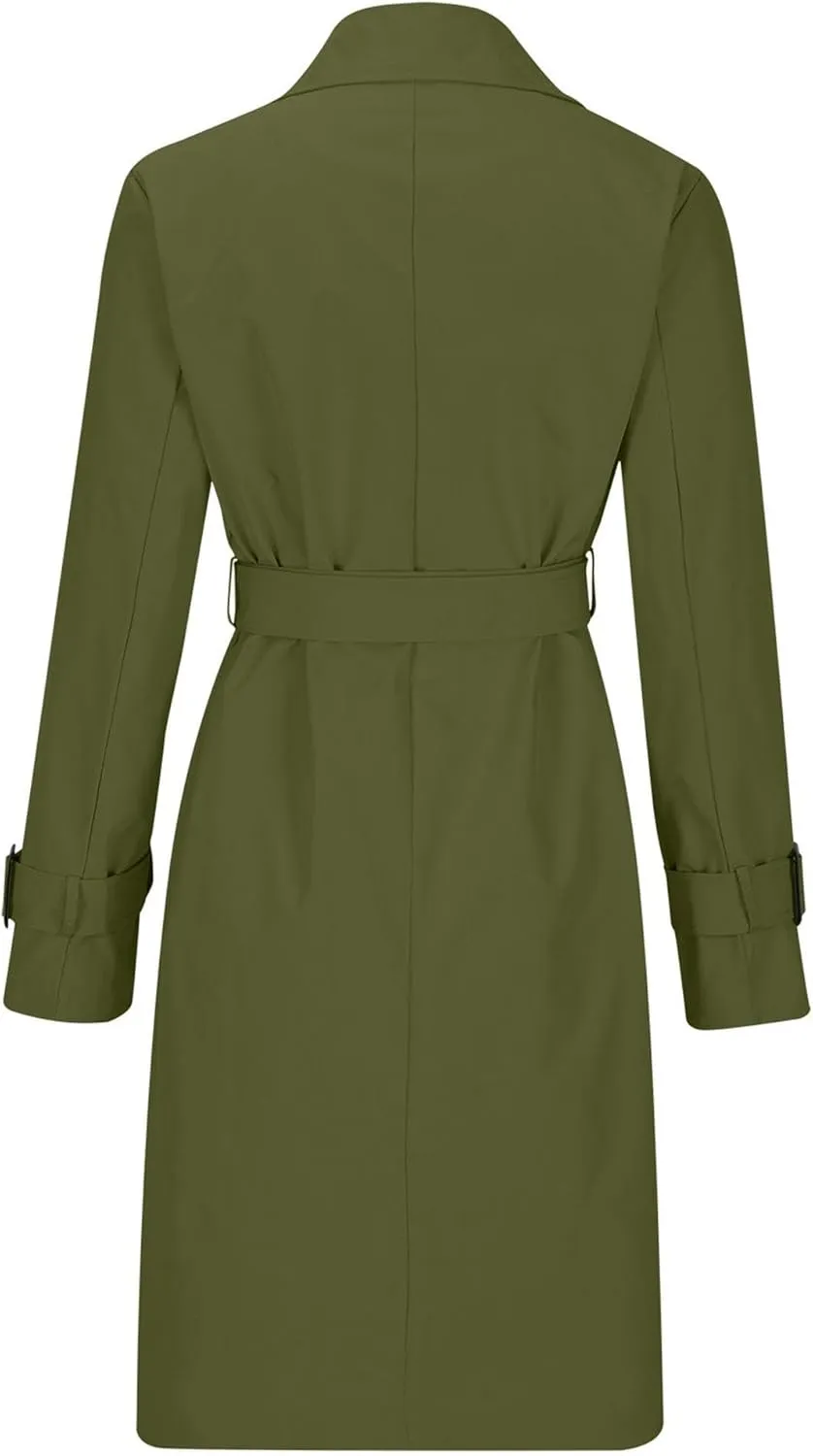 DGHM-JLMY Women's Solid Color Long Trench Coat Double Breasted Lapel Slim Overcoat Lightweight Fashion Windbreaker with Belt