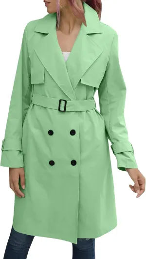 DGHM-JLMY Women's Solid Color Long Trench Coat Double Breasted Lapel Slim Overcoat Lightweight Fashion Windbreaker with Belt