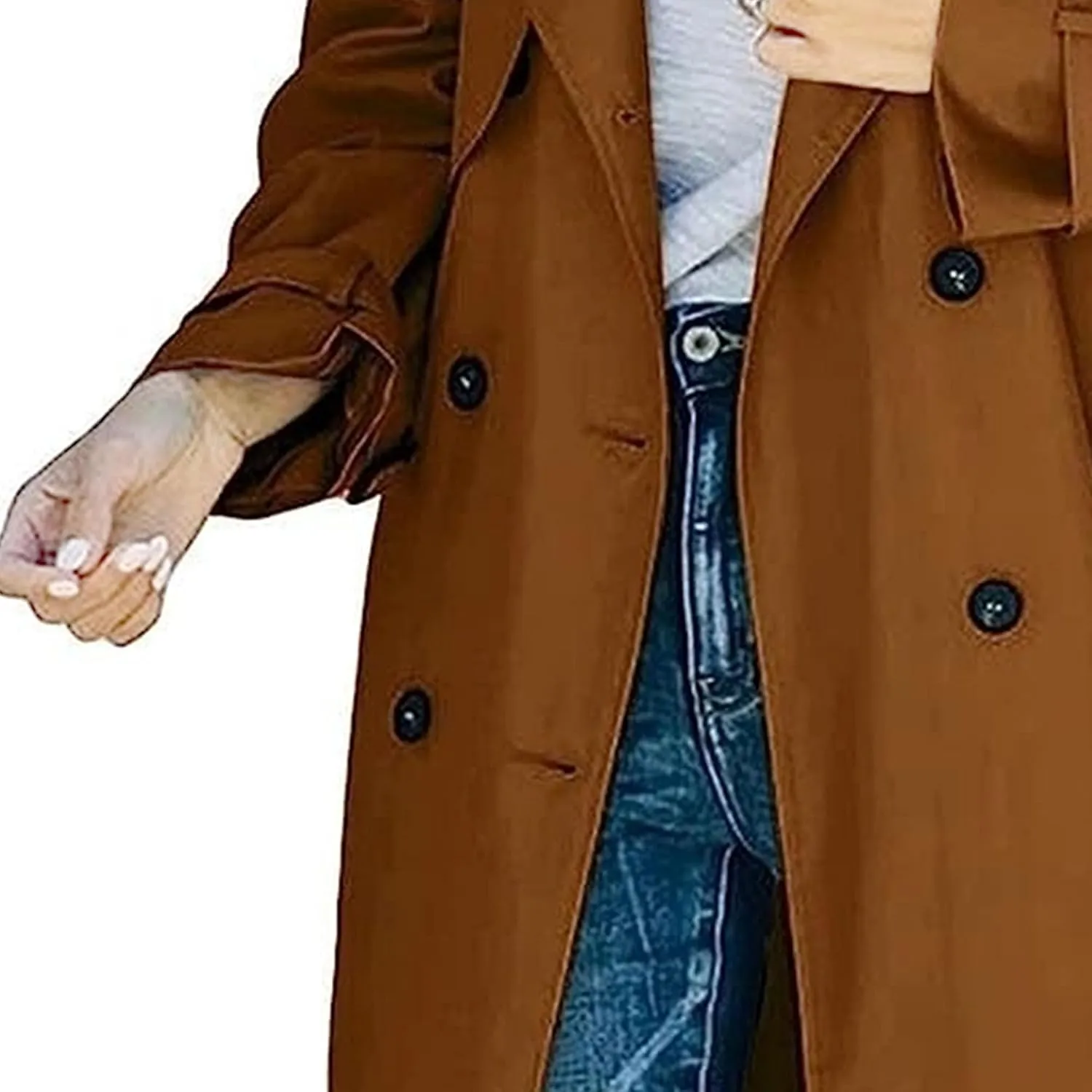 DGHM-JLMY Women's Solid Color Long Trench Coat Double Breasted Lapel Slim Overcoat Lightweight Fashion Windbreaker with Belt