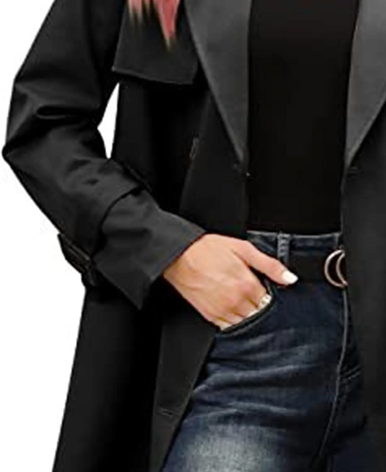 DGHM-JLMY Women's Solid Color Long Trench Coat Double Breasted Lapel Slim Overcoat Lightweight Fashion Windbreaker with Belt