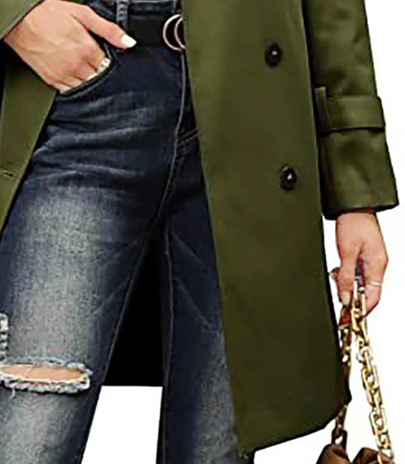 DGHM-JLMY Women's Solid Color Long Trench Coat Double Breasted Lapel Slim Overcoat Lightweight Fashion Windbreaker with Belt