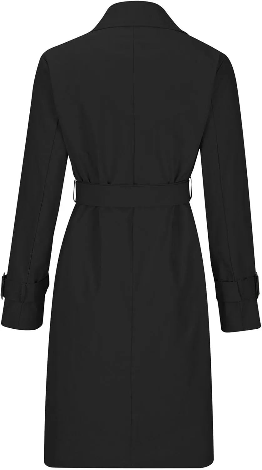 DGHM-JLMY Women's Solid Color Long Trench Coat Double Breasted Lapel Slim Overcoat Lightweight Fashion Windbreaker with Belt