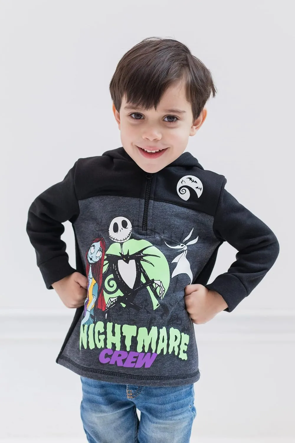 Disney Nightmare Before Christmas Jack Skellington Oogie Boogie Sally Fleece Quarter Zip Hoodie Toddler to Little Kid