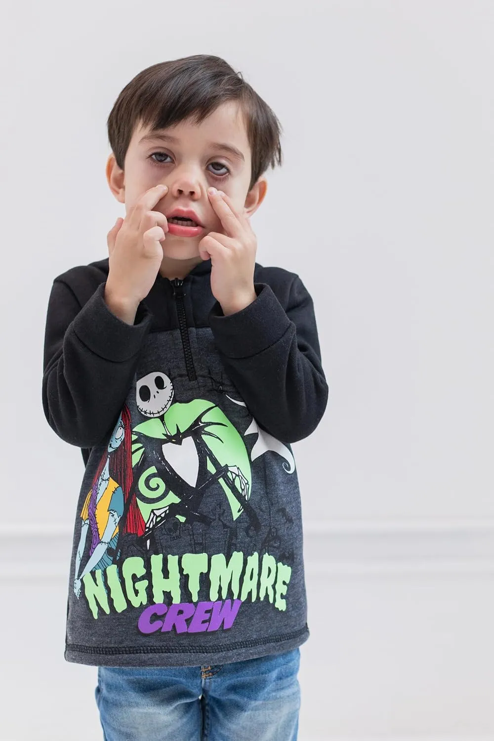 Disney Nightmare Before Christmas Jack Skellington Oogie Boogie Sally Fleece Quarter Zip Hoodie Toddler to Little Kid