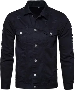 Dninmim Men's Brown Denim Casual Jacket Solid Single Breasted Patch Pocket Coat