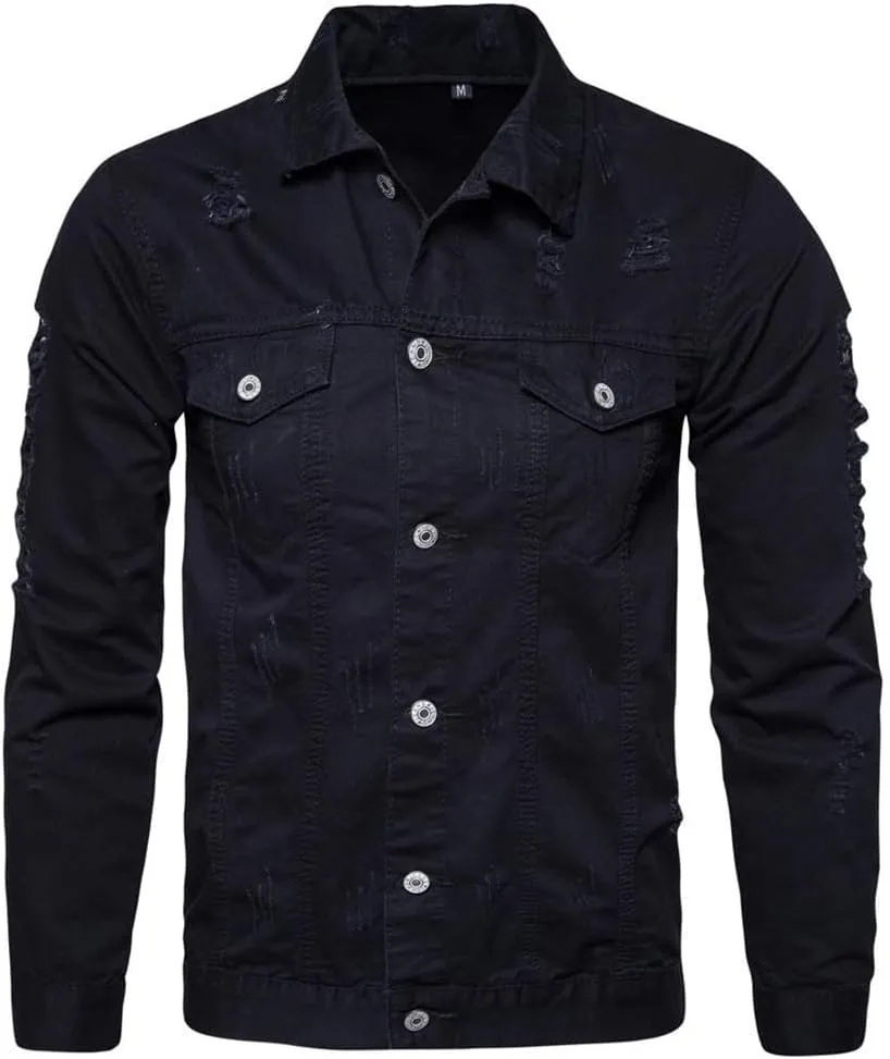 Dninmim Men's Brown Denim Casual Jacket Solid Single Breasted Patch Pocket Coat