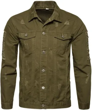 Dninmim Men's Brown Denim Casual Jacket Solid Single Breasted Patch Pocket Coat