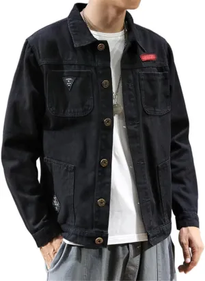 Dninmim Men's Casual Denim Jacket Solid Spring And Autumn Loose Long Sleeve Shirt Top