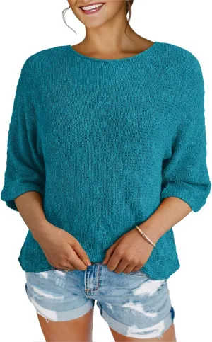 Dokotoo Womens 2025 Summer Casual Color Block Striped Lightweight Comfy Cable Knit Trendy Boho Clothes Pullover Sweaters