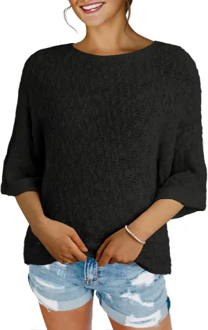 Dokotoo Womens 2025 Summer Casual Color Block Striped Lightweight Comfy Cable Knit Trendy Boho Clothes Pullover Sweaters