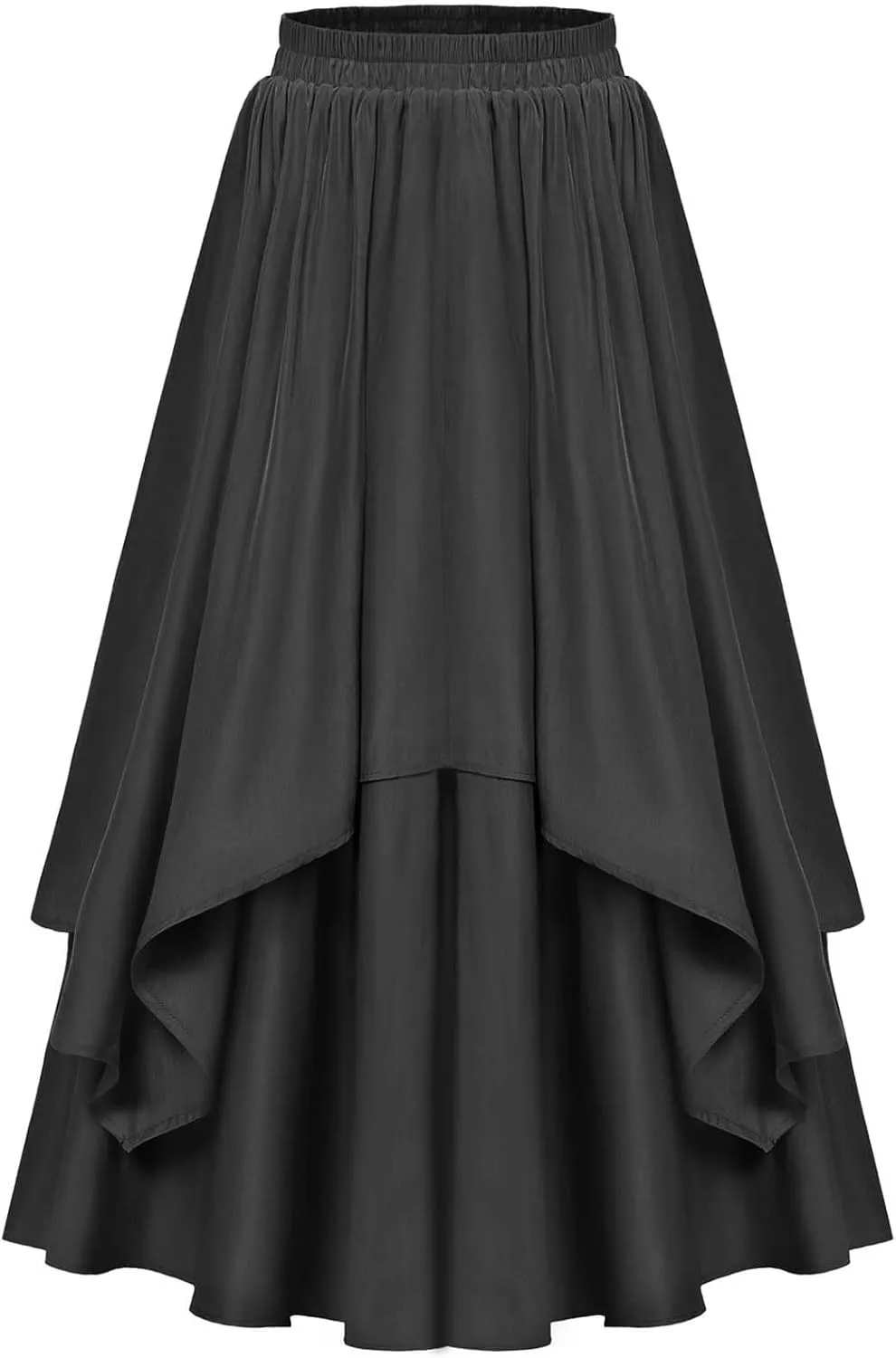 Double Layered Long Skirt for Women Trendy Asymmetrical Ruffle A Line Skirts Vintage High Waisted Long Skirt
