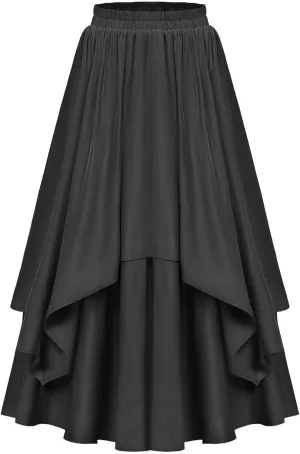 Double Layered Long Skirt for Women Trendy Asymmetrical Ruffle A Line Skirts Vintage High Waisted Long Skirt