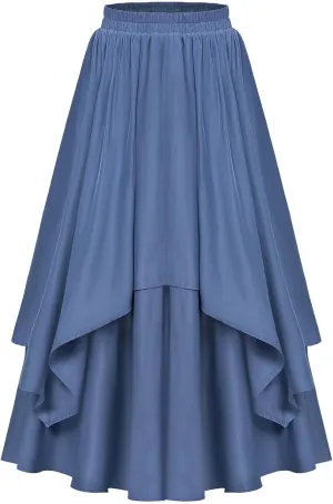 Double Layered Long Skirt for Women Trendy Asymmetrical Ruffle A Line Skirts Vintage High Waisted Long Skirt
