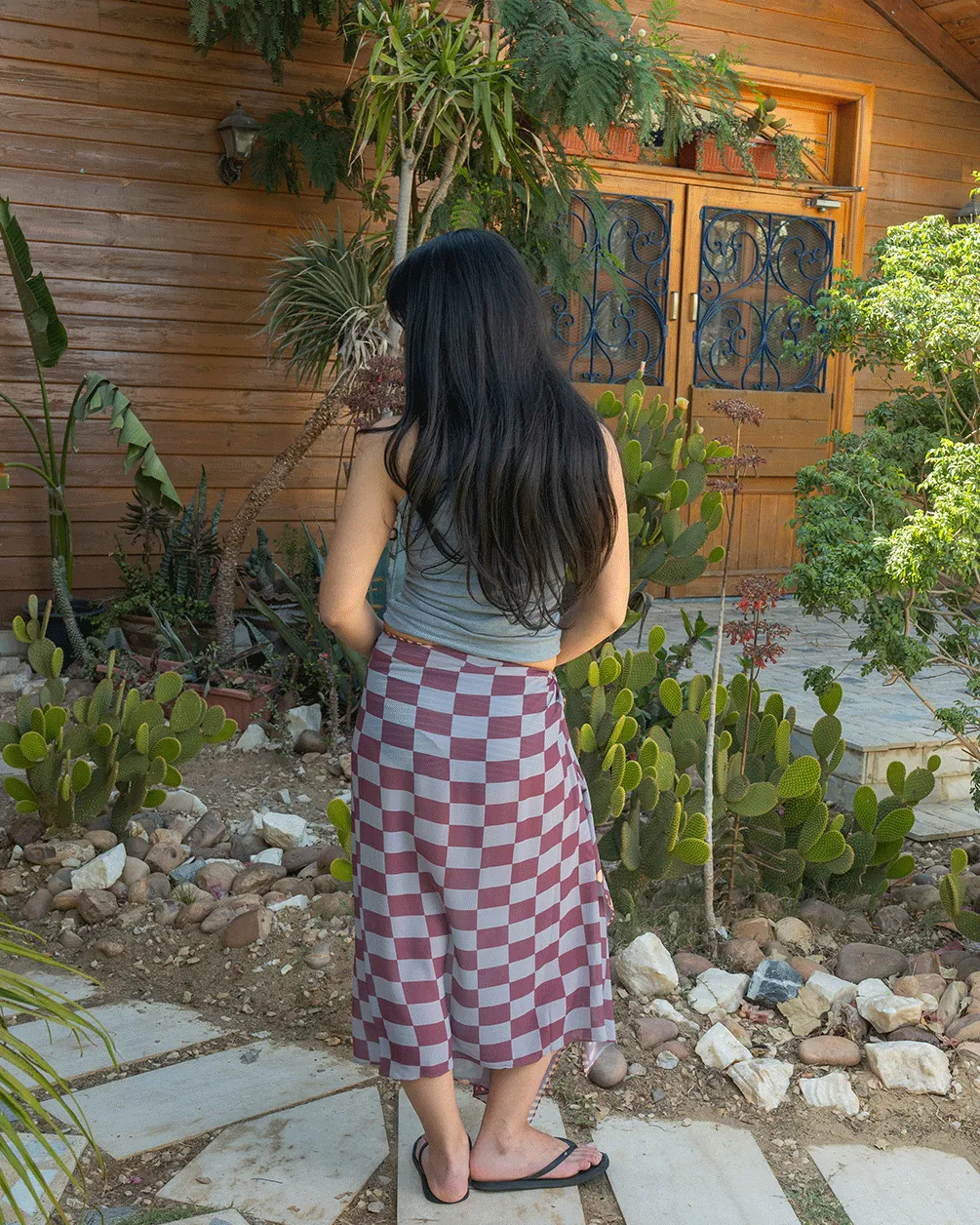 Dusty Pink Checks Maxi Flowy Wrap