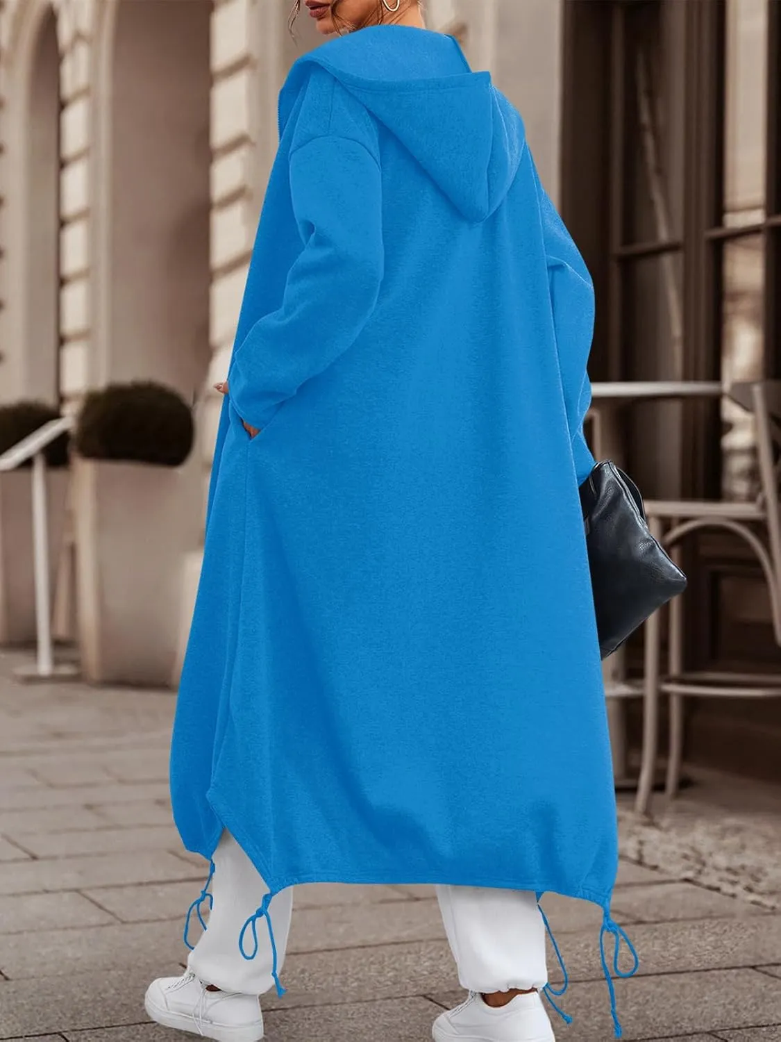 Ebifin Women's Oversized Full Zip Sweatshirts Drop Shoulder Hoodies Drawstring Long Jackets With Pockets