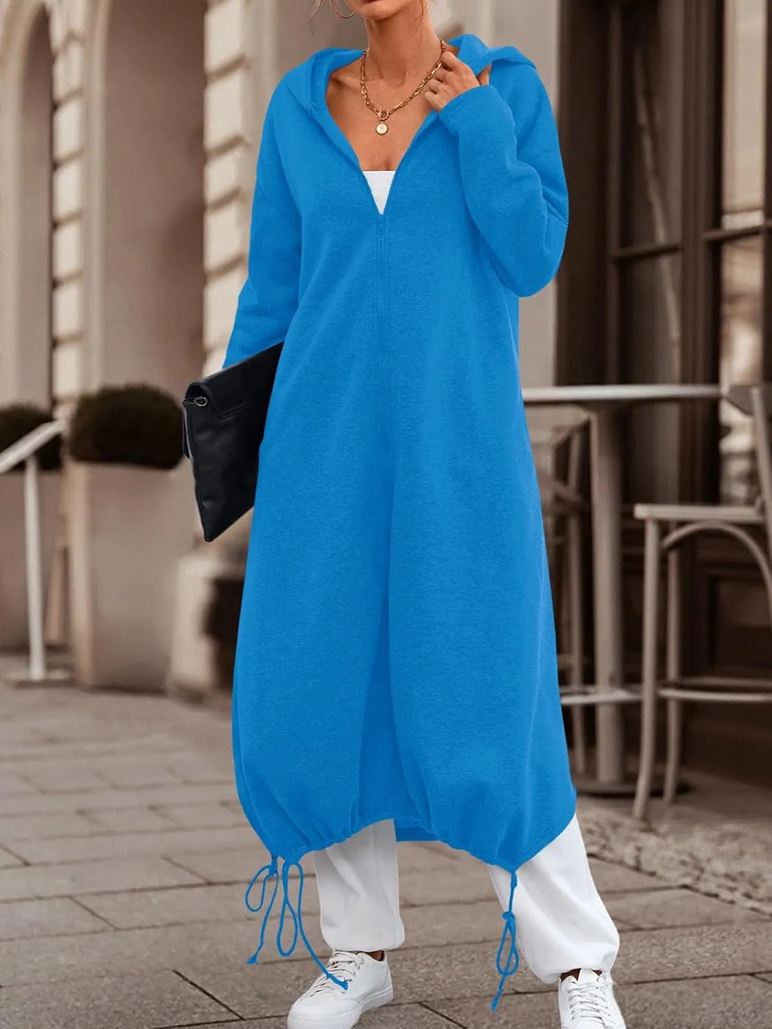 Ebifin Women's Oversized Full Zip Sweatshirts Drop Shoulder Hoodies Drawstring Long Jackets With Pockets