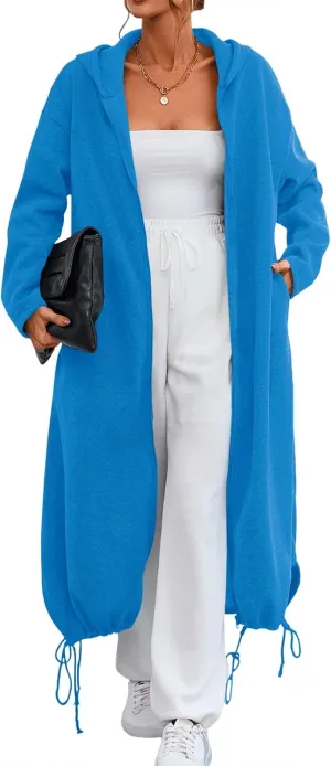 Ebifin Women's Oversized Full Zip Sweatshirts Drop Shoulder Hoodies Drawstring Long Jackets With Pockets
