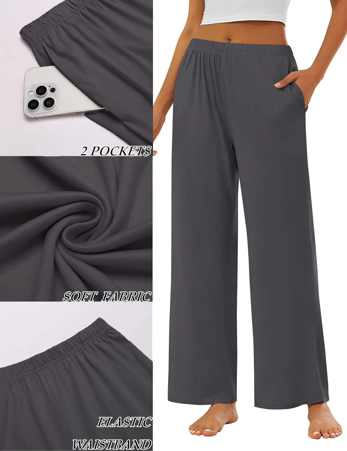 Ekouaer Pajama Pants for Women Soft Comfy Pajama Bottoms Casual Stretch Wide Leg Pants with Pockets