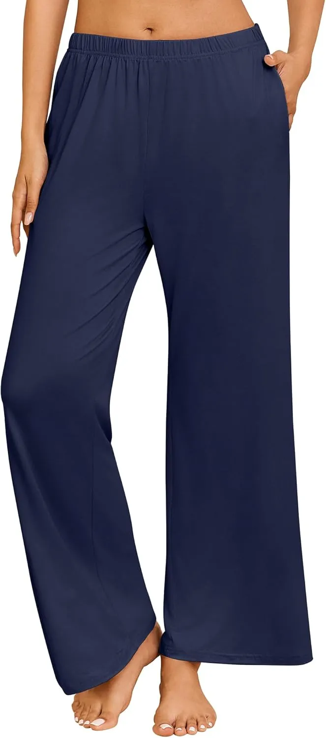 Ekouaer Pajama Pants for Women Soft Comfy Pajama Bottoms Casual Stretch Wide Leg Pants with Pockets