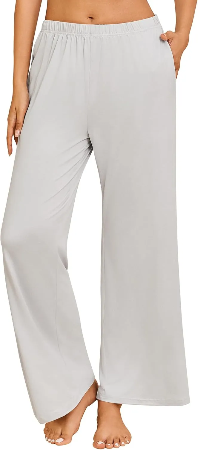 Ekouaer Pajama Pants for Women Soft Comfy Pajama Bottoms Casual Stretch Wide Leg Pants with Pockets