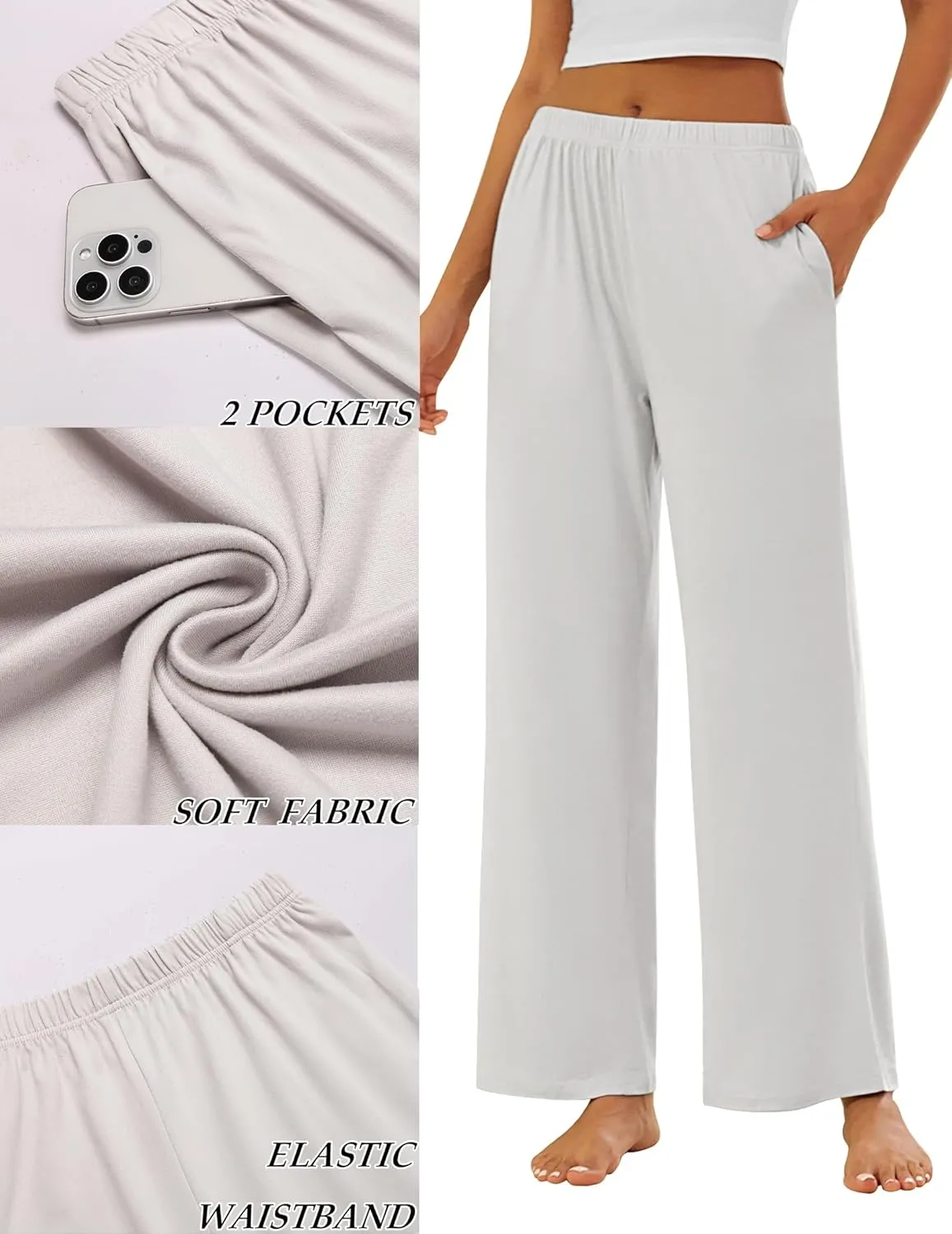Ekouaer Pajama Pants for Women Soft Comfy Pajama Bottoms Casual Stretch Wide Leg Pants with Pockets