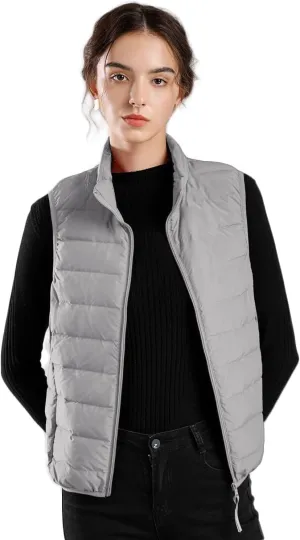ELFJOY Winter Puffer Vest Women Lightweight Sleeveless Down Vest Stand Collar Womens Vests Outerwear Zip up Padded Gielt