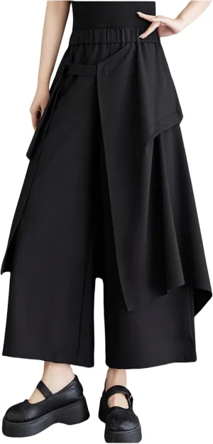 ellazhu Women's Oversized Irregular Drop Crotch Wide Leg Hakama Drawstring Harem Pants GZ194 A