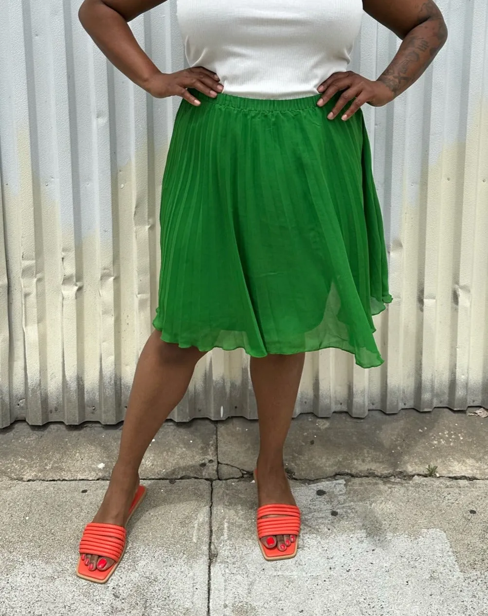 Elle Magazine Kelly Green Pleated Midi Skirt, Size XL