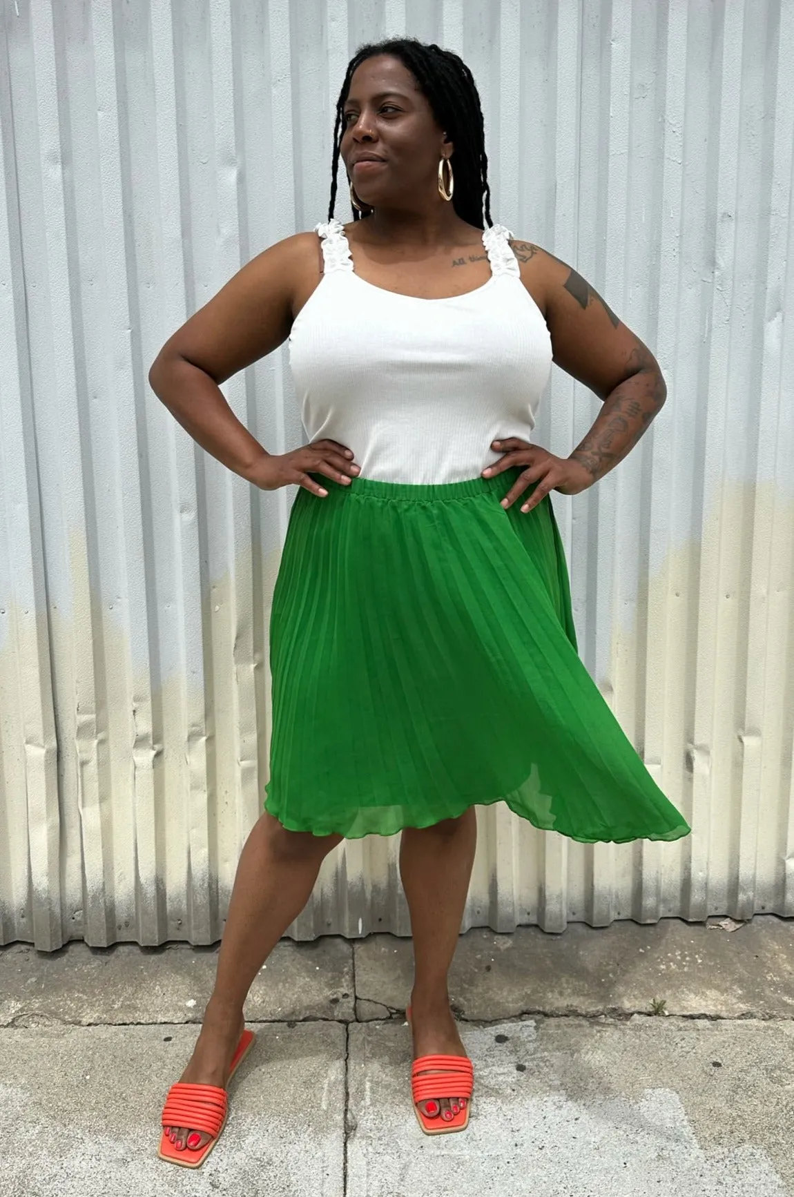 Elle Magazine Kelly Green Pleated Midi Skirt, Size XL