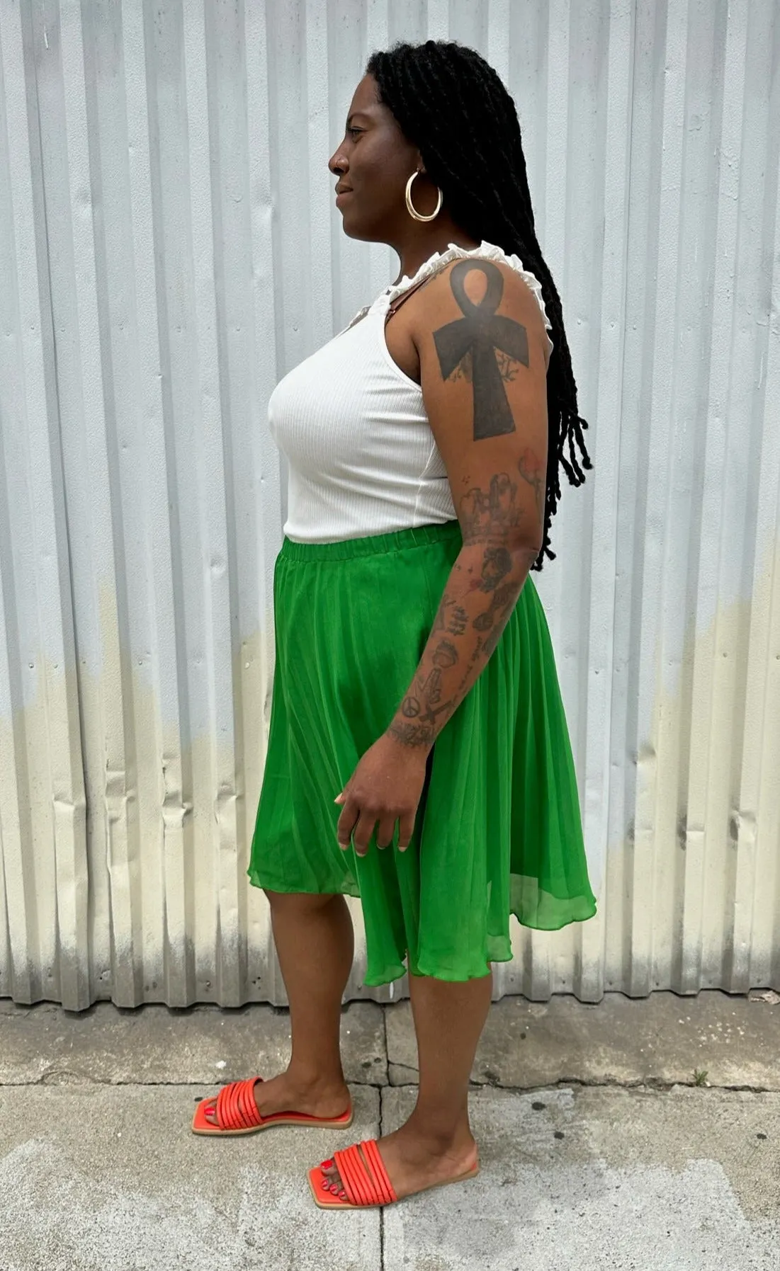 Elle Magazine Kelly Green Pleated Midi Skirt, Size XL