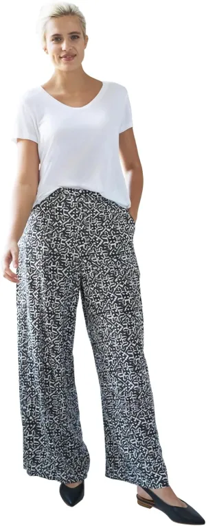 ellos Plus Size Wide-Leg Soft Pants with Back Elastic