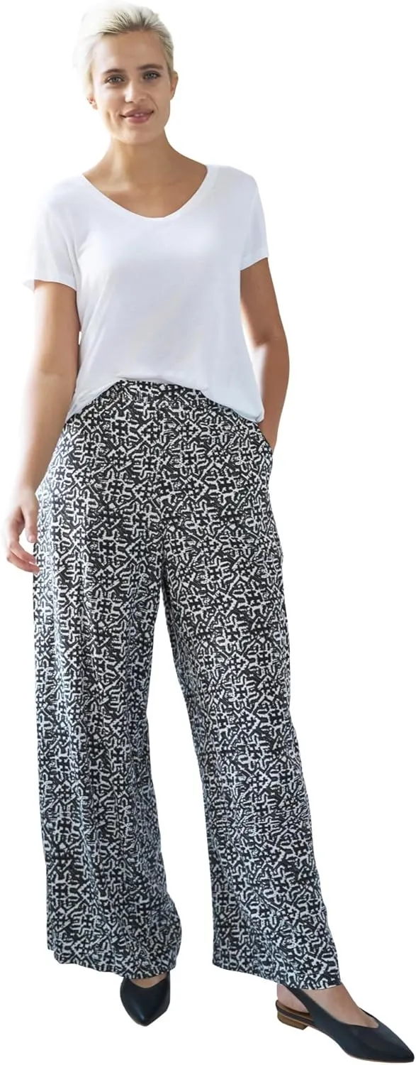 ellos Plus Size Wide-Leg Soft Pants with Back Elastic