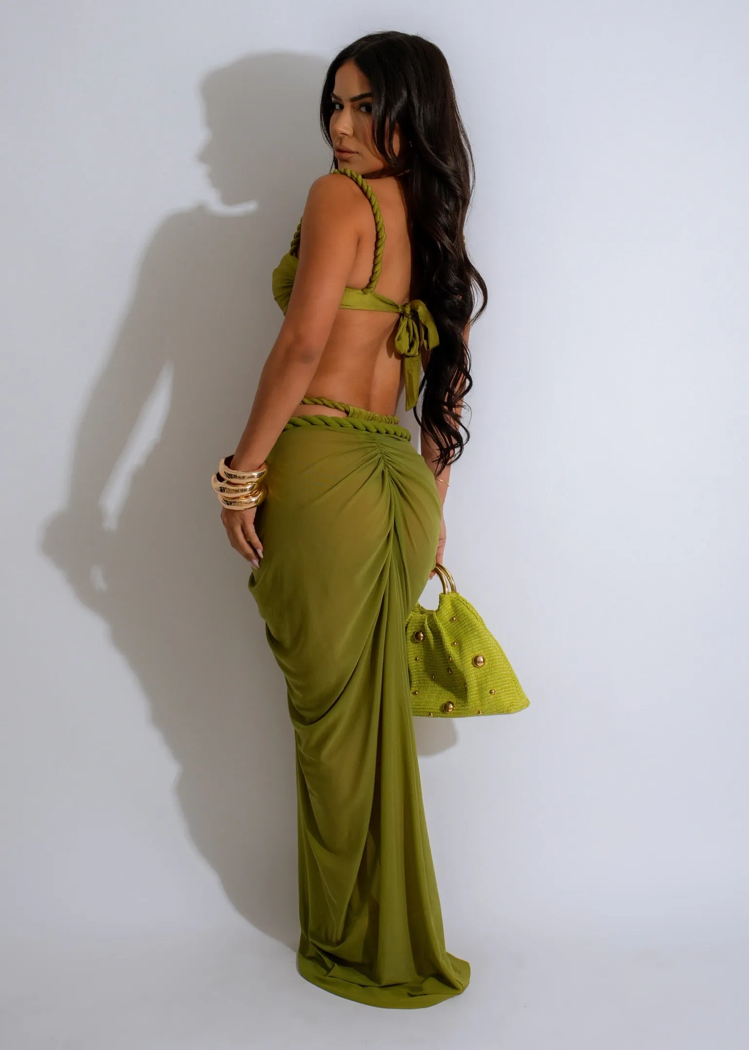 Ember Waves Mesh Ruched Bikini Set Green