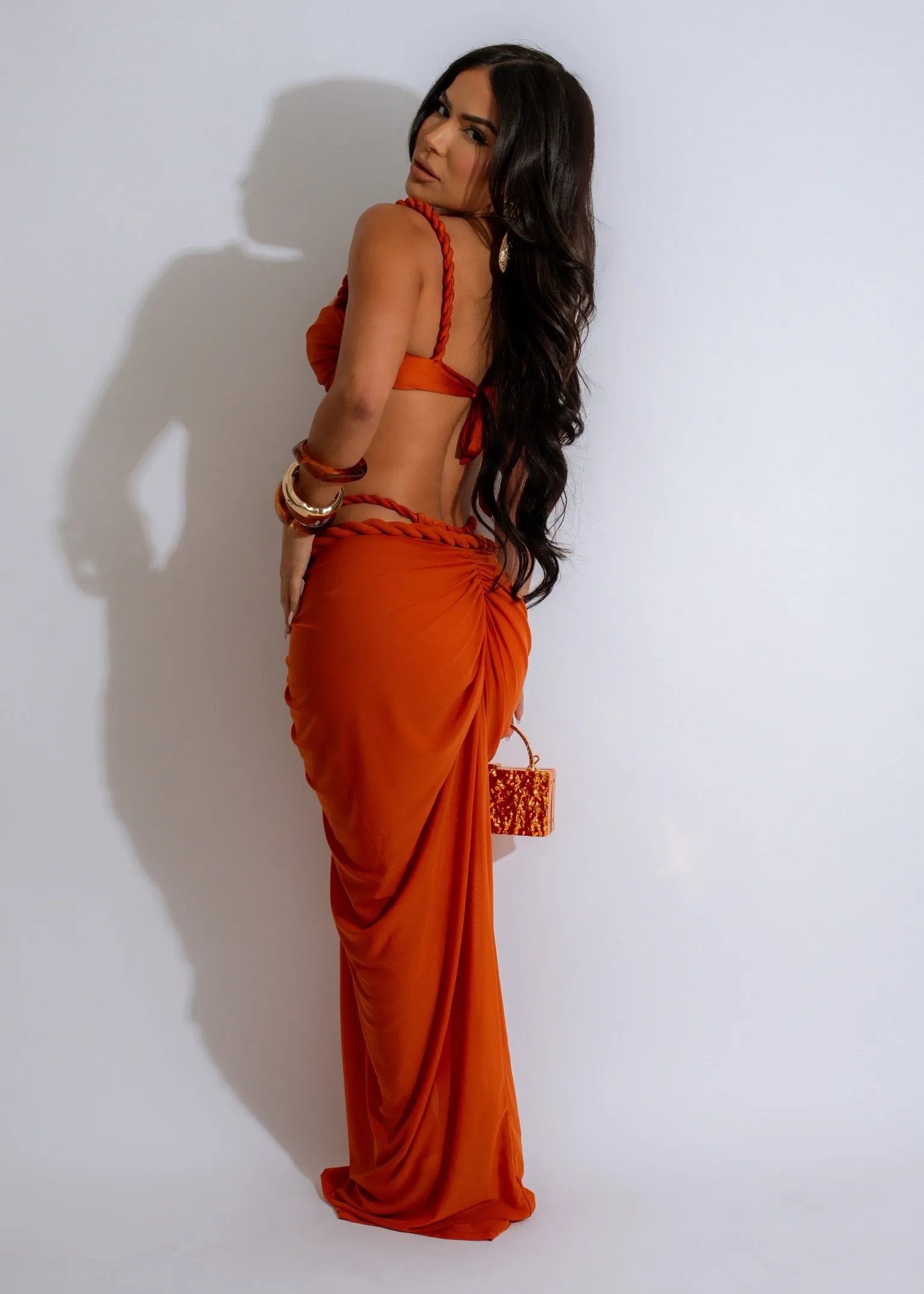 Ember Waves Mesh Ruched Bikini Set Orange