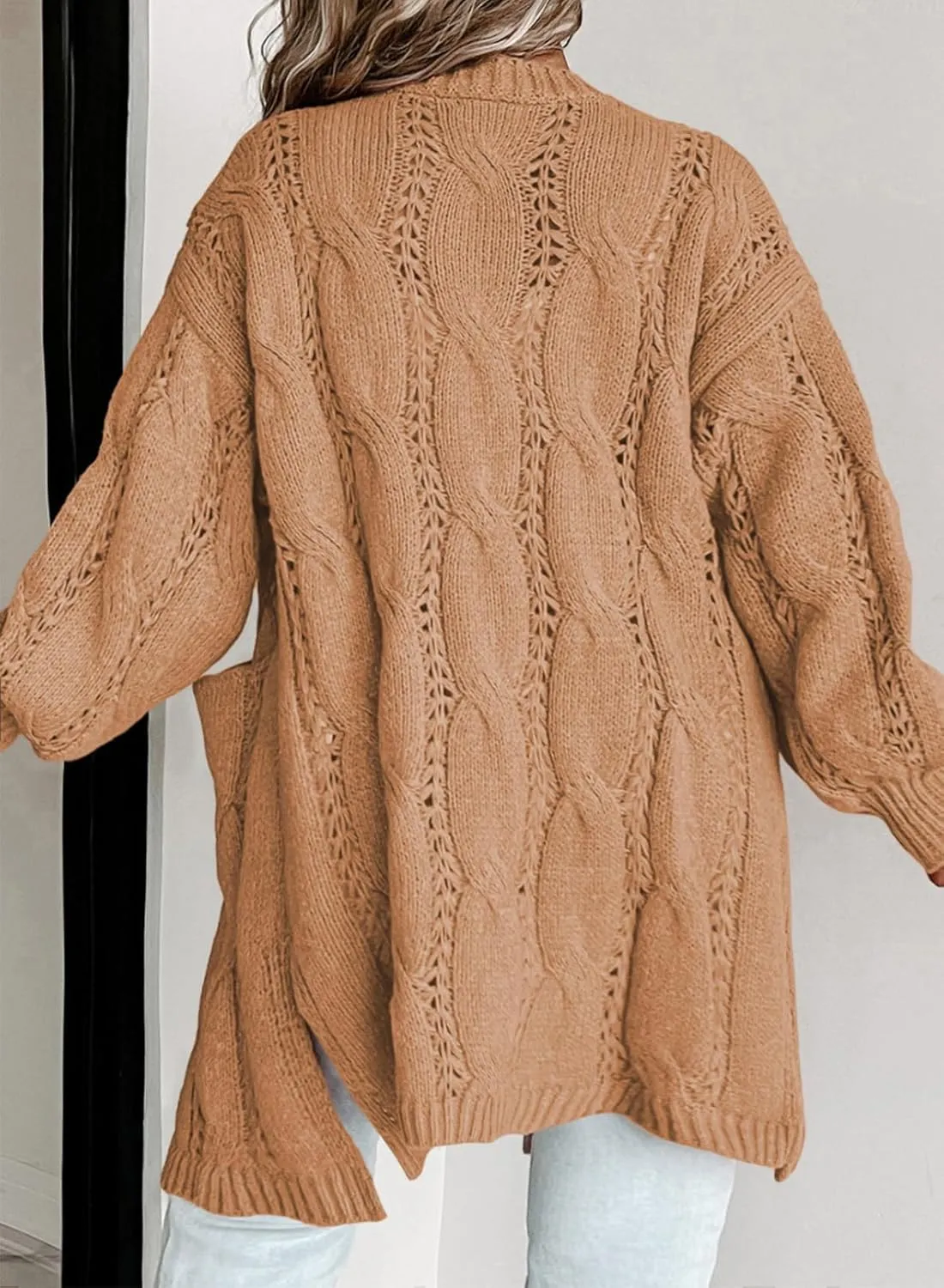 Eytino Plus Size Cardigans for Women Open Front Long Sleeves Lightweight Fall Sweaters with Pockets(1X-5X)
